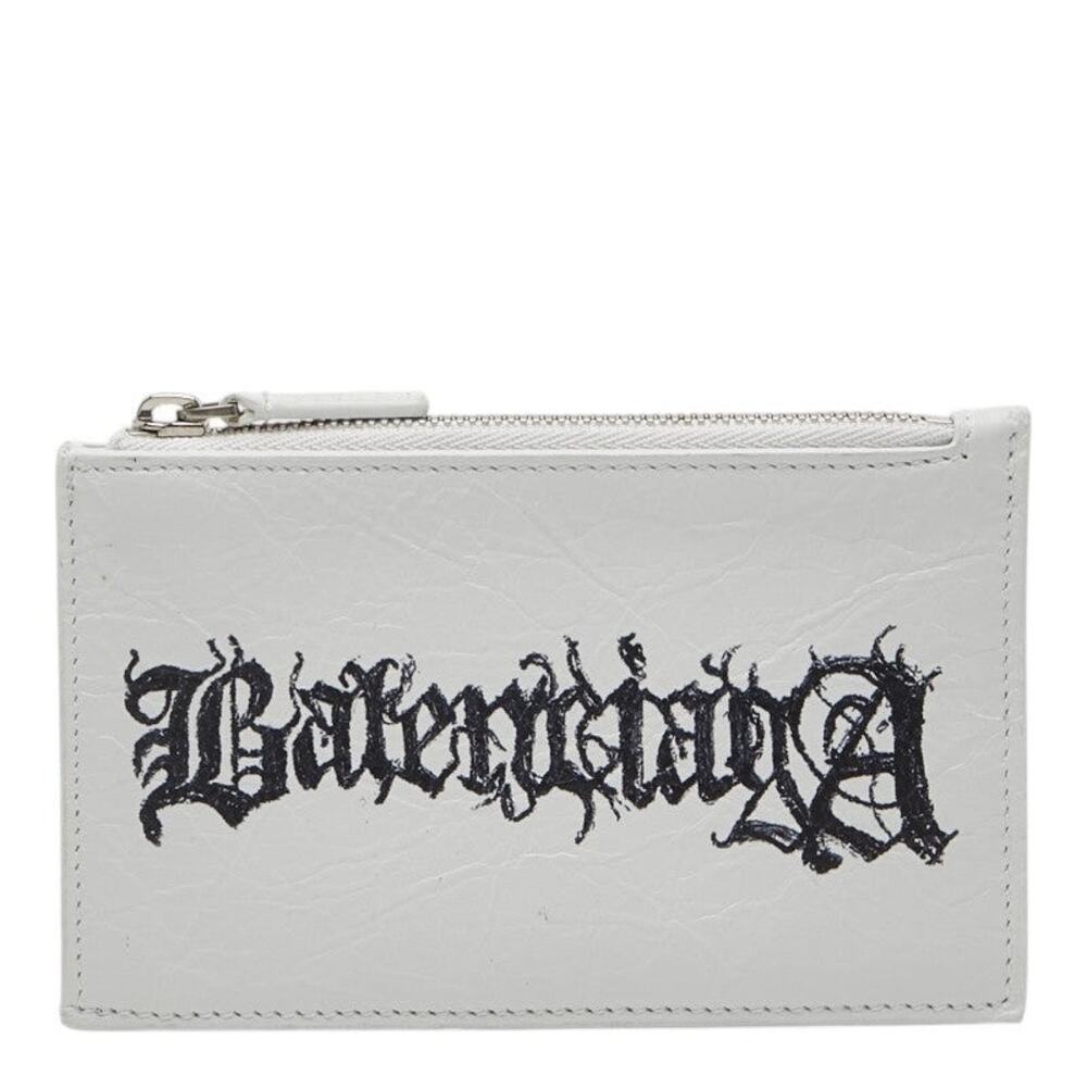 Balenciaga DIY Metal Logo Leather Card Case Coin Purse White